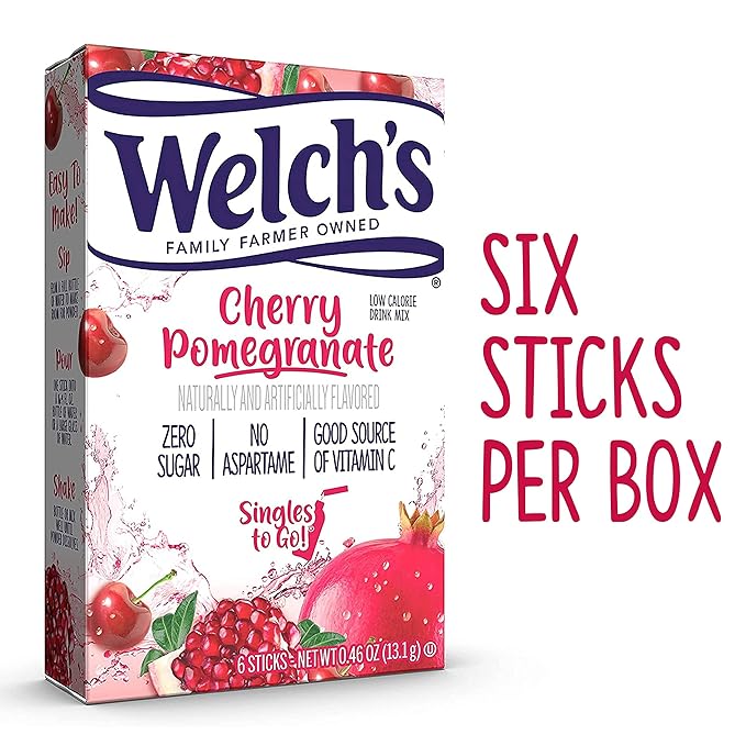 Welch's Singles To Go Water Drink Mix - Cherry Pomegranate Powder Stick Packets (12 Boxes with 6 Packets Each - 72 Total Servings)