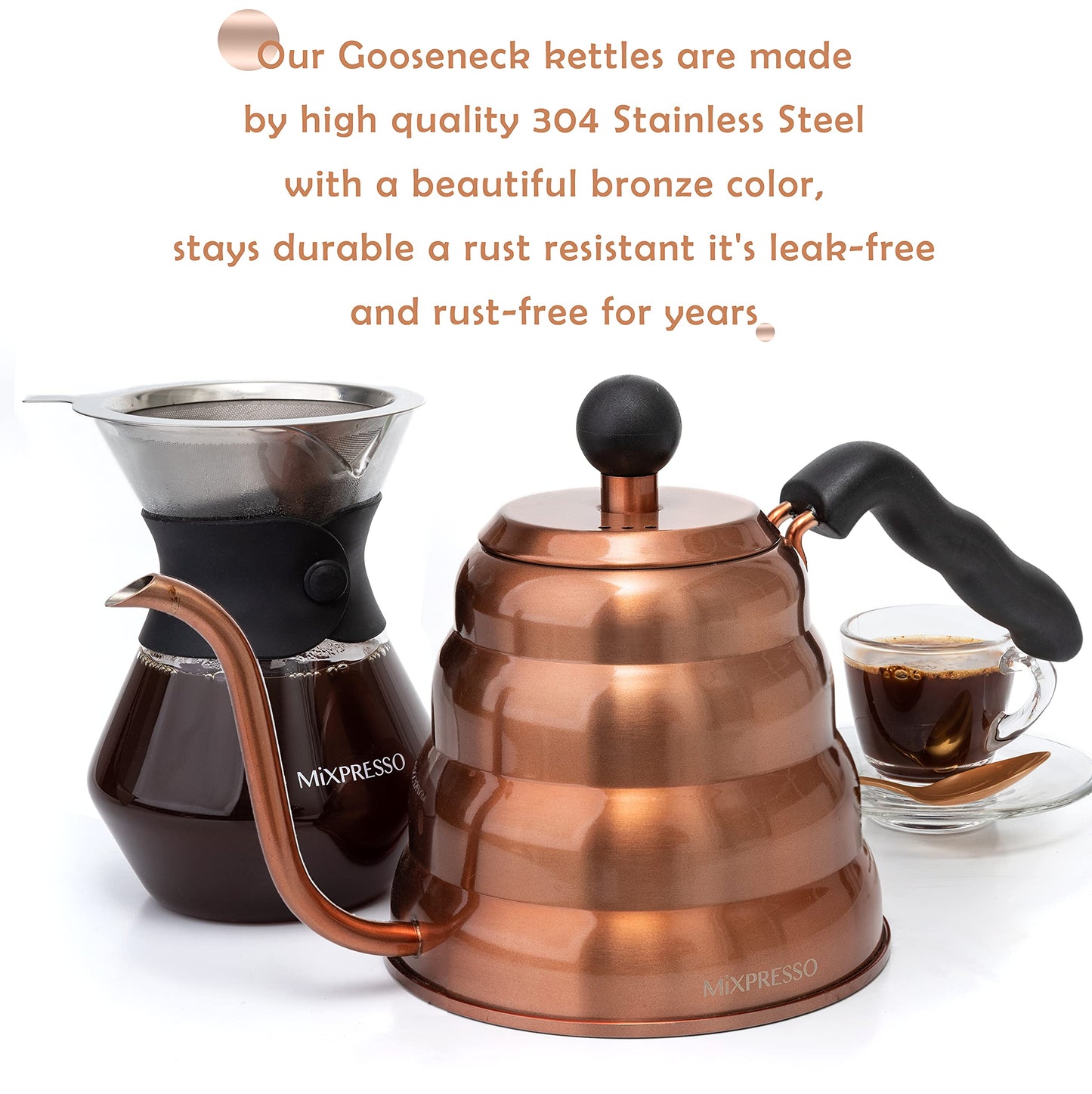 Mixpresso Gooseneck Pour Over Coffee Kettle, Barista Pour Control Design For Coffee & Tea