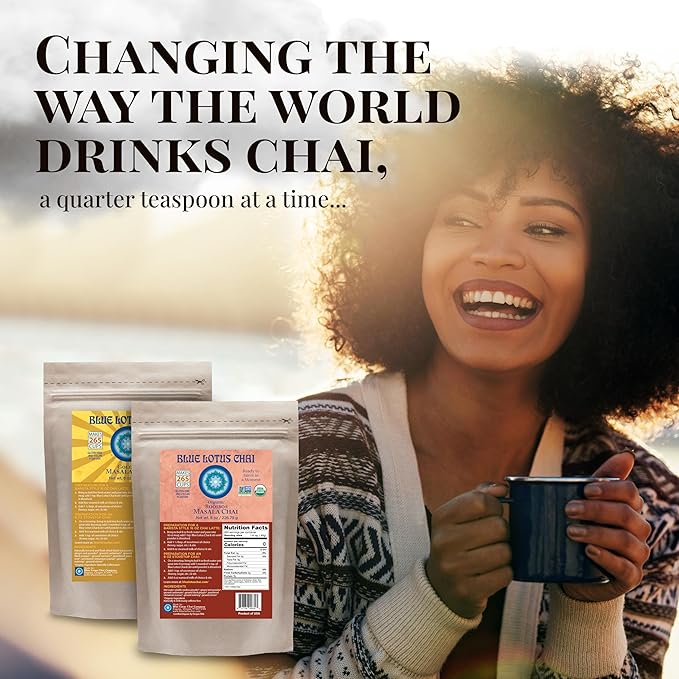Blue Lotus Chai – Star Anise Masala Chai - Makes 265 Cups – Just Add Hot Water, No Steeping, No Gluten - 8 Ounce Masala Chai Powder with Organic Spices – Authentic Indian Tea