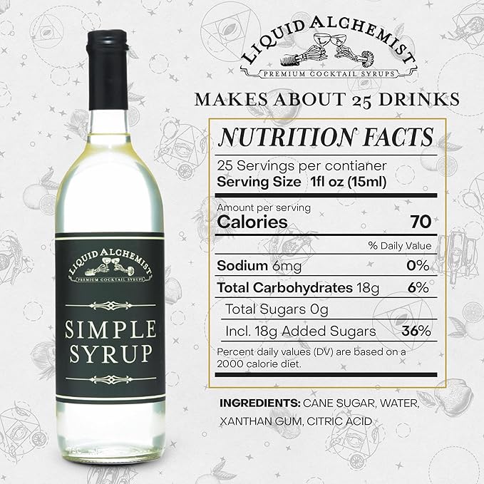 Liquid Alchemist Simple Syrup for Cocktails - Real Ingredients Make our Simple Sugar Syrup the Perfect Old Fashioned Mix - Non-GMO, Gluten Free & Vegan (25.4 oz)