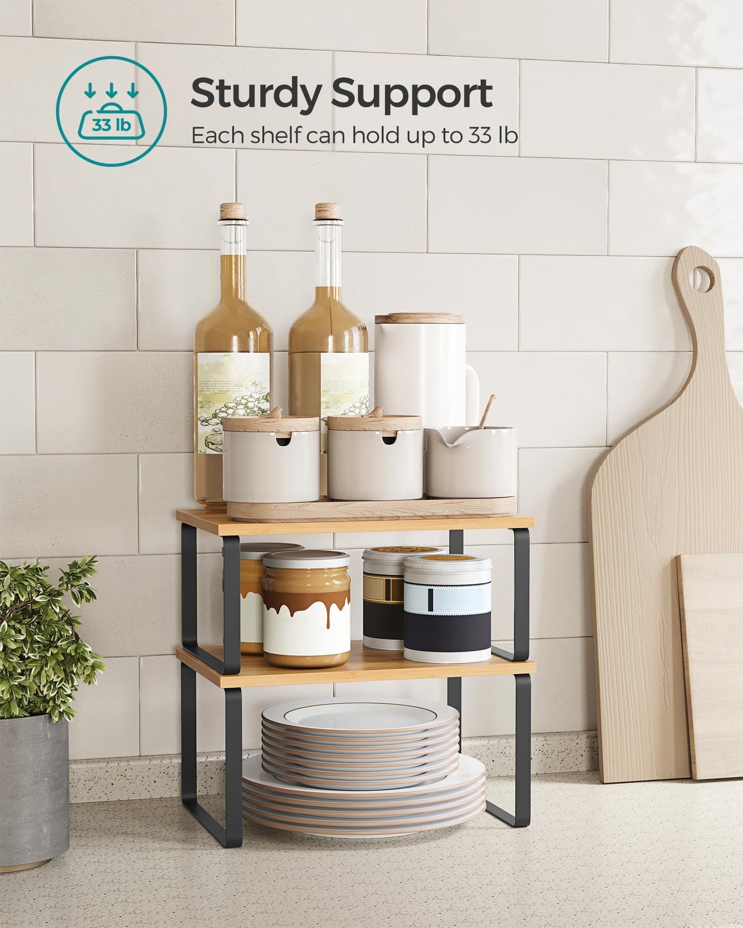 SONGMICS Cabinet Organizer Shelf, Set of 2 Kitchen Counter Shelves, Kitchen Storage, Spice Rack