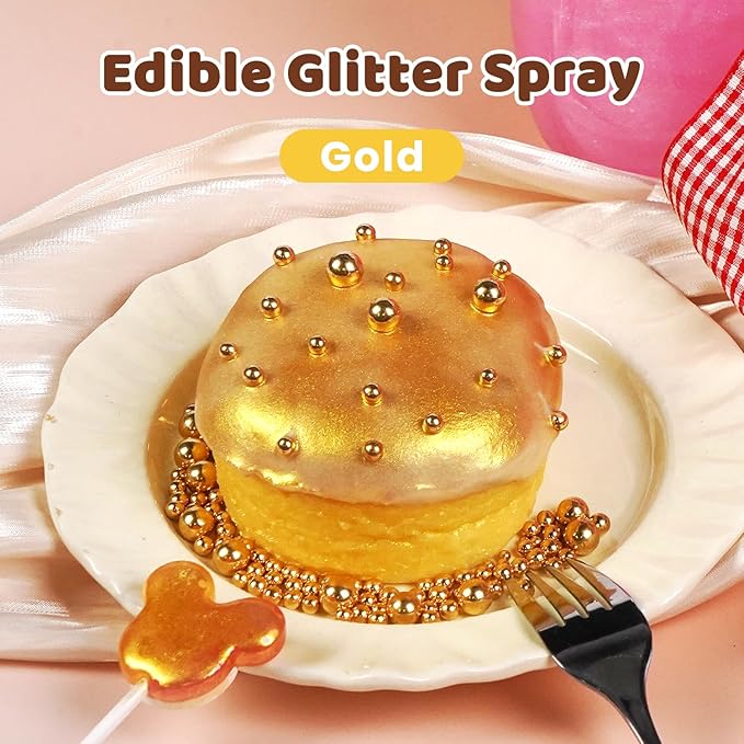 Shimmer Gold Edible Glitter Spray, 5g Edible Glitter for Drinks, Cocktails, Baking, Edible Luster Dust for Cake Decorating, Chocolate, Strawberry