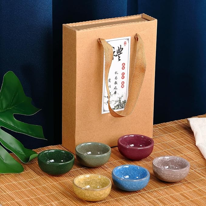 Skyley 6 Pieces Korean Soju Shot Glasses Sets Porcelain Cups Korean Ceramic Cups Tea Accessories Drinkware, Handcrafted Ceramic(Colorful,Koi Fish Pattern)