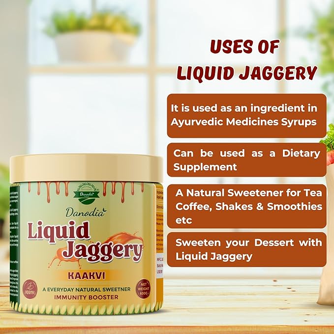 Danodia Foods LIQUID JAGGERY SYRUP (600g/1.32lb) | Natural Sweetener from Sugarcane | No Preservatives | Rich in Minerals | Alternative to Refined Sugar | Ideal for Beverages, Desserts & Traditional Recipes