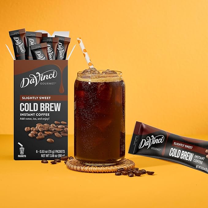 DaVinci Gourmet Slightly Sweet Cold Brew Stick Pack, Instant Coffee Powder, 6 Count (Pack of 1)