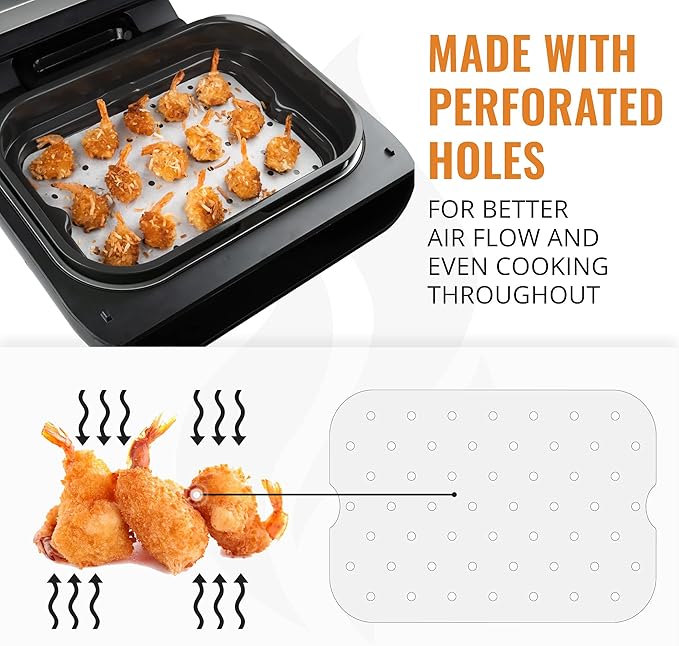 INFRAOVENS Air Fryer Parchment Paper Liners for Ninja Foodi XL Smart FG551 6-in-1 Indoor Grill, Ninja Foodi Accessories, Air Fryer Liners and Reusable Heat Resistant Mat, Air Fryer Liners Disposable
