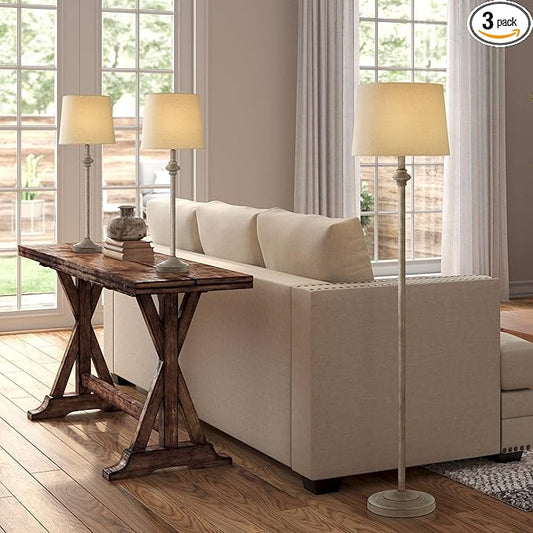 360 Lighting Carter Traditional 3 Piece Table Floor Lamp Set Beige Metal Cream Fabric Tapered Drum Shade Decor for Living Room Bedroom House Bedside Nightstand Home Office Reading Family