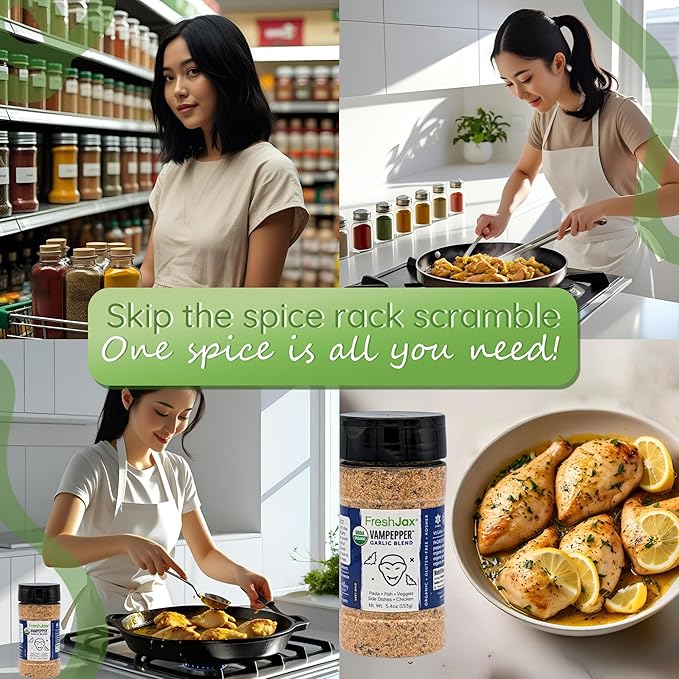 FreshJax Organic Vampepper Garlic Seasoning ??5.2 oz | Bold Garlic & Herb Spice Blend for Chicken, Steak, Pasta, Veggies & Marinades | Non-GMO, Gluten-Free, Keto, Paleo