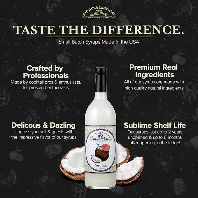 Liquid Alchemist Coconut Syrup for Drinks - Real Ingredients Make our Cream of Coconut Syrup a Perfect Pina Colada Drink Mix - Non-GMO & Vegan (25.4 oz)