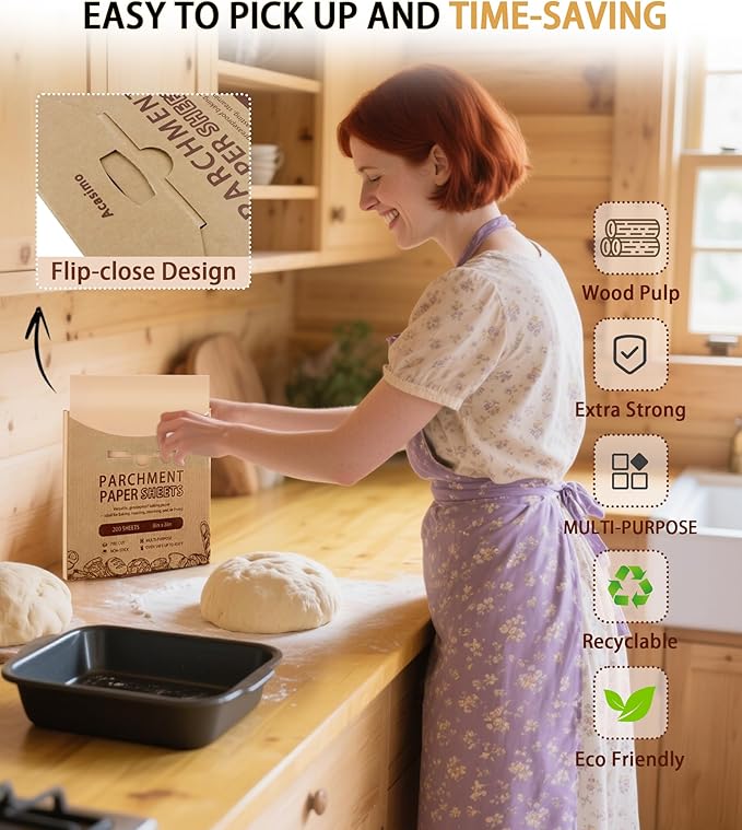 200PCS Parchment Paper Sheets, 10x10in, Squares Baking Paper for Baking, Air Fryer, Steaming, Grilling, Roasting, Wrapping, Precut Non-Stick Square Pan Liners, Oven Paper for Bread (Brown, 10x10 in)
