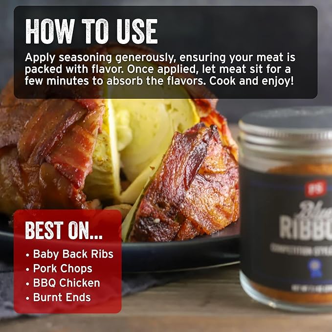 PS Seasoning Blue Ribbon Rib Rub - Sweet and Smoky Competition Style BBQ Seasoning for Smoking and Grilling - Kansas City Spice Blend and Dry BBQ Rub for Prime Rib, Steaks, Pork, Chicken, Beef Brisket