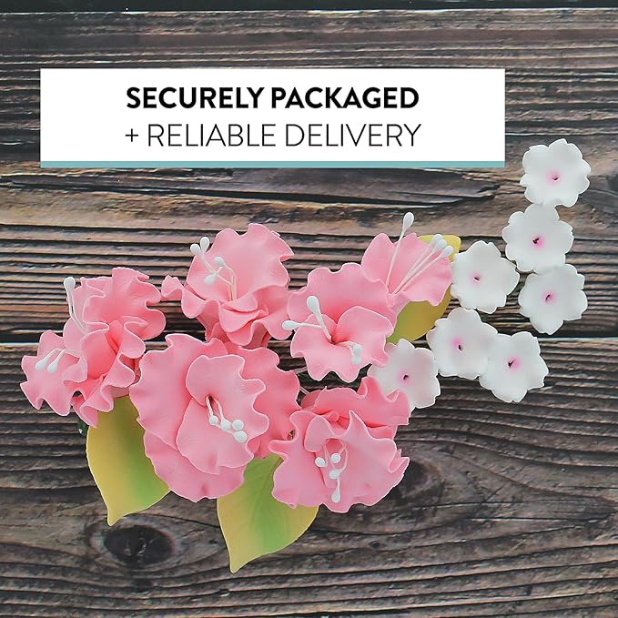 Sugar Blossom Cake Spray – Gumpaste Flowers for Cake Decorating – Pink Cherry Blossoms with Green Leaves – 1 Count by Chef Alan Tetreault
