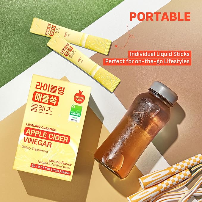 [Liveling] Apple Cider Vinegar Drink Stick ??Lemon Flavor | Supports Digestion, Daily Cleanse, Sugar-Free, Low-Calories, Portable On-The-Go Packets (30 sticks)