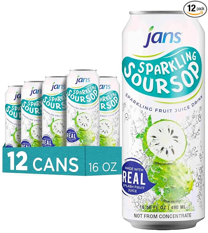 Sparkling Soursop Juice (Guanabana), 16.9 oz (Pack of 12) JANS | Soda Drink |100% Pure Soursop Graviola | NOT From Concentrate, Refreshing Taste of the Tropics