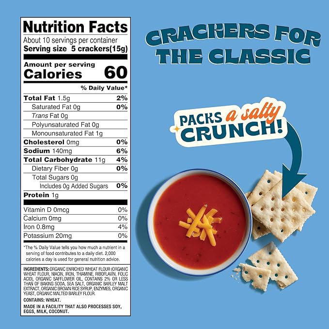 Back To Nature Organic Classic Saltine Crackers, Dairy Free, Non GMO, 5.5 Ounces (Pack Of 6)