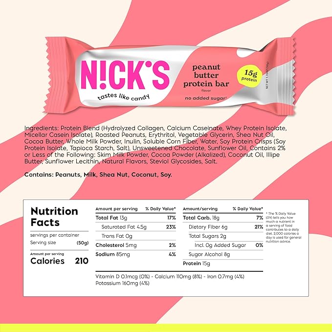 Nick?™s Peanut Butter Protein Bars ??12-Count Box | High Protein, Low Calories, Low Carbs, Keto Friendly, No Added Sugar