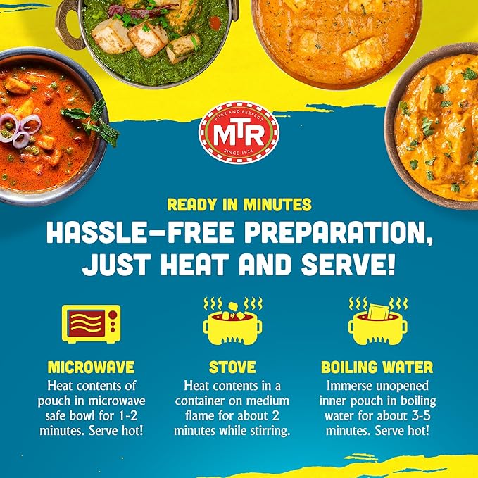 MTR Ready-To-Eat: Exotic Paneer Mix - Assorted Pack of 4 (Mutter Paneer, Palak Paneer, Paneer Makhani, Paneer Tikka Masala) - Authentic Indian Food with No Added Preservatives - Suitable for Vegetarians