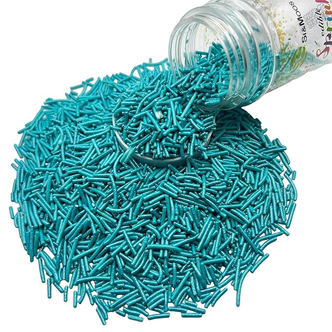 SE Si&Moos Teal Jimmies Sprinkles Teal Sprinkles for Cake Decorating Edible Crunchy Jimmies for Topping Ice Cream, Cookies, Cakes, Cupcakes, Dessert Decorating 3 OZ