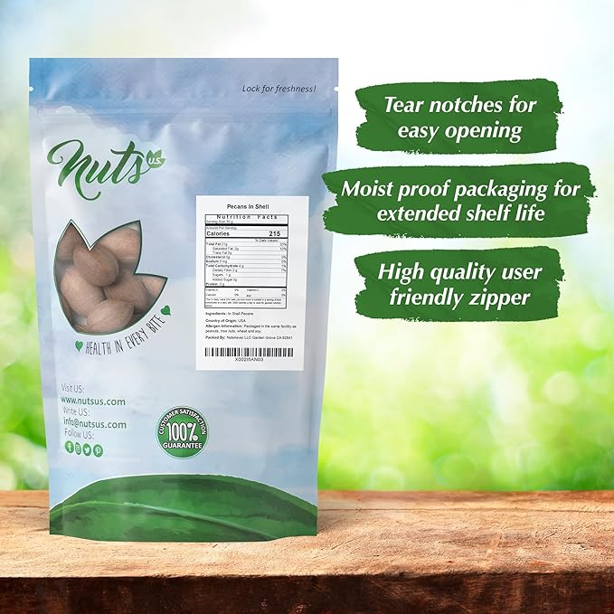 NUTS U.S. - Pecans In shell | Whole, Raw and Unsalted | No Added Flavor or Color | Fresh Buttery Taste and Easy to Crack | Natural Unshelled Pecans Packed in Resealable Bags!!! (2 LBS)
