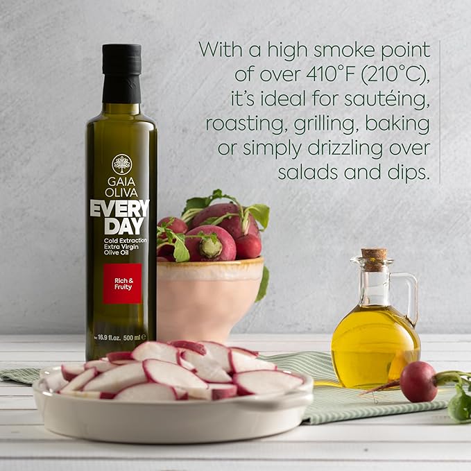 Gaia Oliva Everyday Extra Virgin Olive Oil ??Cold Pressed, Unrefined, Single Estate, Trilye Olives, Low Acidity, Dark Glass Bottle, 100% Extra Virgin, Product of Turkey, New Harvest, Polyphenol-Rich, High Antioxidants