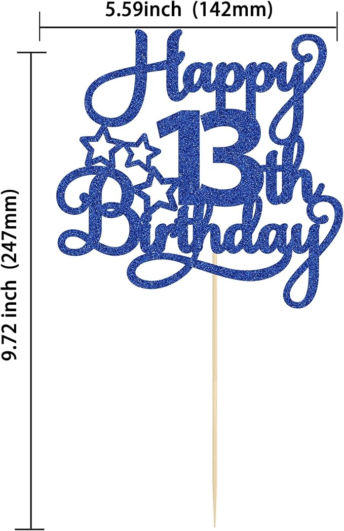 1 Pack Happy 13th Birthday Cake Topper Blue Glitter 13 Official Teenager Cheers to 13 Years Old Birthday Cake Pick for Celebrating 13th Birthday Anniversary Party Cake Decorations Supplies