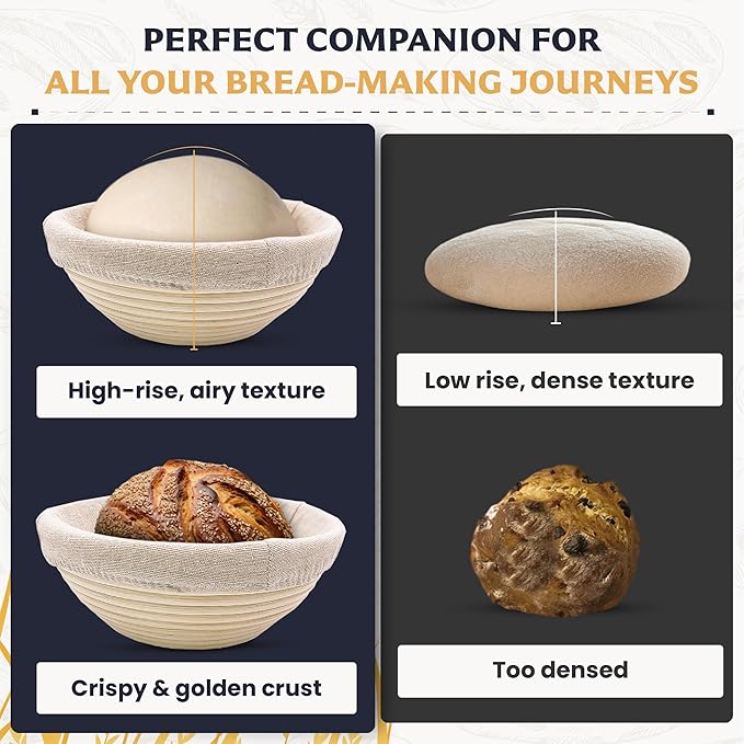 10" Banneton Bread Proofing Basket, Sourdough Proofing Basket Set of 2, Bread Banneton Basket for Professional & Home, Round Bread Proofing Baskets for Sourdough