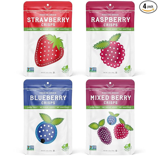 Nature's Turn Freeze-Dried Fruit Snacks, Very Berry Variety Crisps, Pack of 4 (1.2 oz Each)