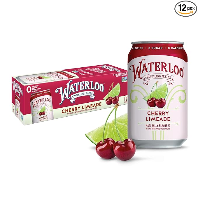 Waterloo Sparkling Water, Cherry Limeade Naturally Flavored, 12 Fl Oz Cans (Pack of 12) – Zero Calories and Zero Sugar or Sweeteners