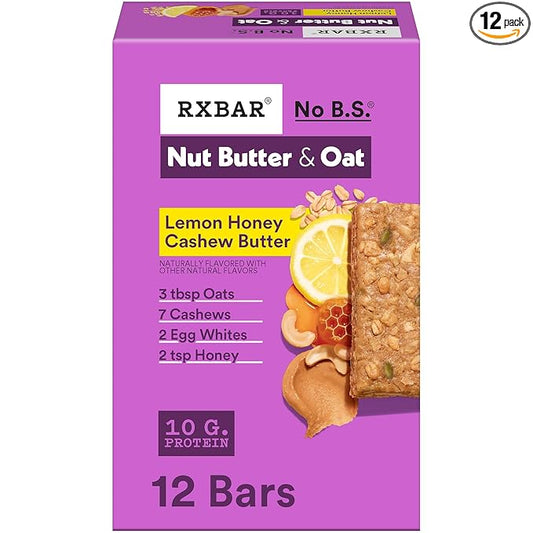 RXBAR Nut Butter and Oat Protein Bars, Protein Snacks, Snack Bars, Lemon Honey Cashew Butter, 23.2oz Box (12 Bars)
