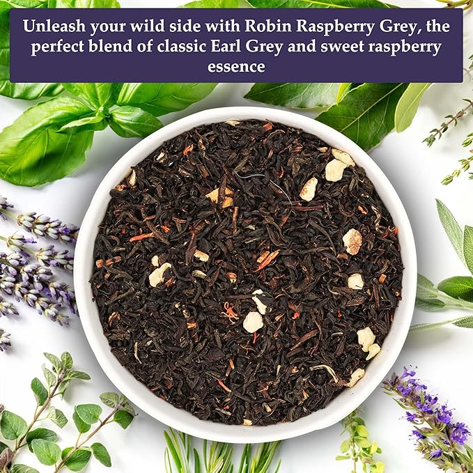 Birdsong Robin Raspberry Grey - Organic Black Tea with Citrus Notes, Caffeinated English Breakfast Earl Grey Assam Tea with Raspberry, 100% Natural Sweet, 18 Non-GMO Plant-Based Pyramid Tea Bags