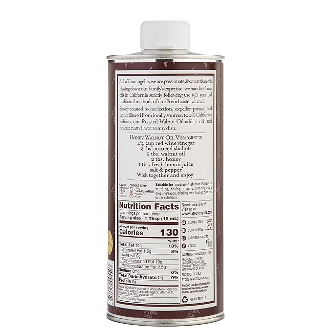 La Tourangelle, Roasted Walnut Oil, Plant-Based Source of Omega-3 Fatty Acid, Cooking, Baking, & Beauty, 25.4 Fl Oz