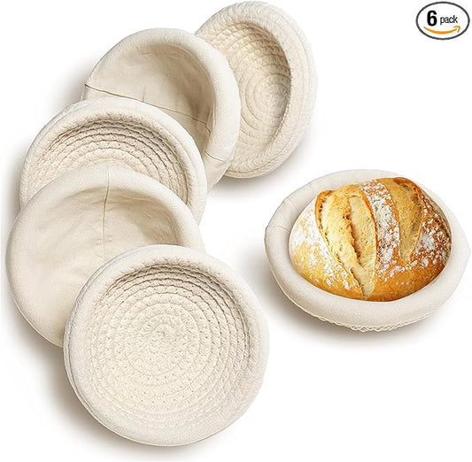 Mini Bread Dough Proofing Basket (5.5'', Set of 6), Natural Cotton Rope Mini Banneton Basket & Liner, Sourdough Banneton Basket for Bread Bowls & Small Loaves