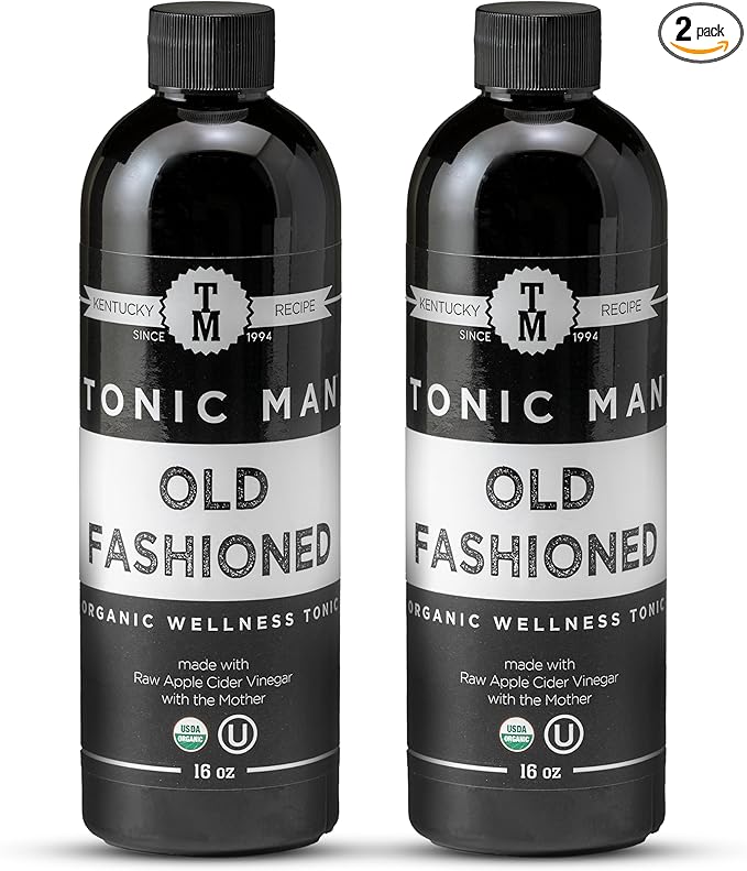 Tonic Man Old Fashioned Organic Wellness Herbal Tonic Made with Raw Apple Cider Vinegar Organic Herbs and Spices Energize Body | Immunity Booster Non-GMO 16oz Bottle (Pack of 2)