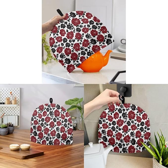 Rose Print Tea Cozy for Teapot Kettle Dust Cover Large Tea Cosy Insulation and Keep Warm Portable Easy to Clean Kettle Protective Suitable for Kitchens Hotels or Cafes