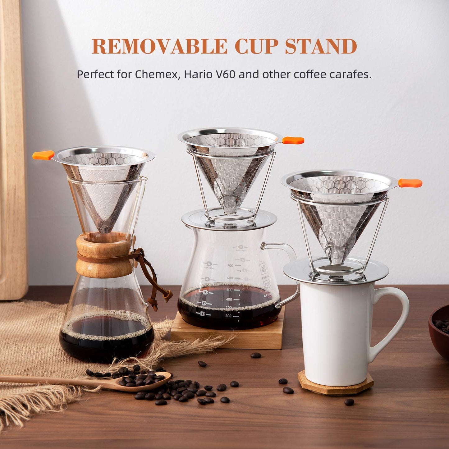 E-PRANCE Pour Over Coffee Dripper, Stainless Steel Coffee Filter Reusable Pour Over Coffee Filter