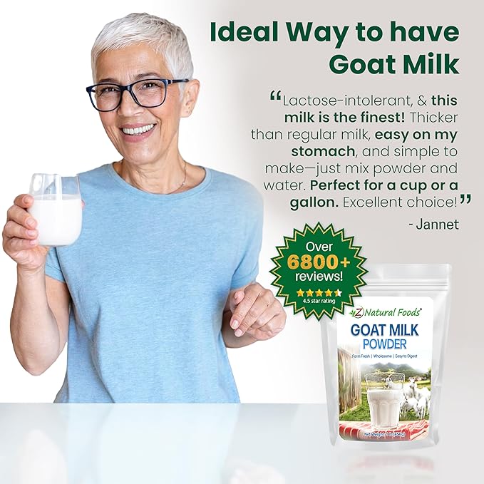 Z Natural Foods Goat Milk Powder - Pure Netherlands Full Cream Milk, Powdered Goat Milk, Highly Nutritious, Easy Digestion - Whole Goats Milk for Adults for Smoothies, Cooking, Baking, 1 lb