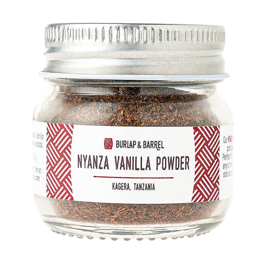 Burlap & Barrel Nyanza Vanilla Powder ??Sweet, Classic Vanilla Flavor with Date-Tannin Aroma ??Suitable for Baking and Cooking ??As Seen On Shark Tank - 0.9oz Glass Jar