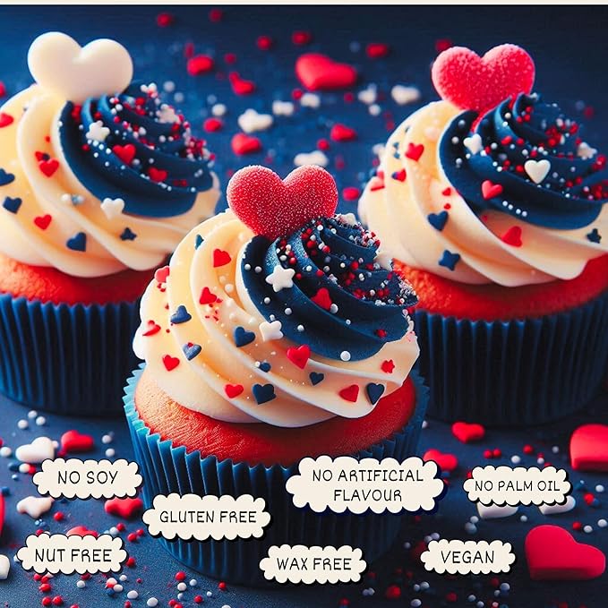 Confect Heart Dessert Sprinkles ??Red, White & Navy Blue | Edible Baking Sprinkles for Cake Decorating, Cookies, Cupcakes & Ice Cream | Vegan, Gluten-Free, Soy-Free, Dairy-Free, Palm Oil-Free- 4.2 Oz