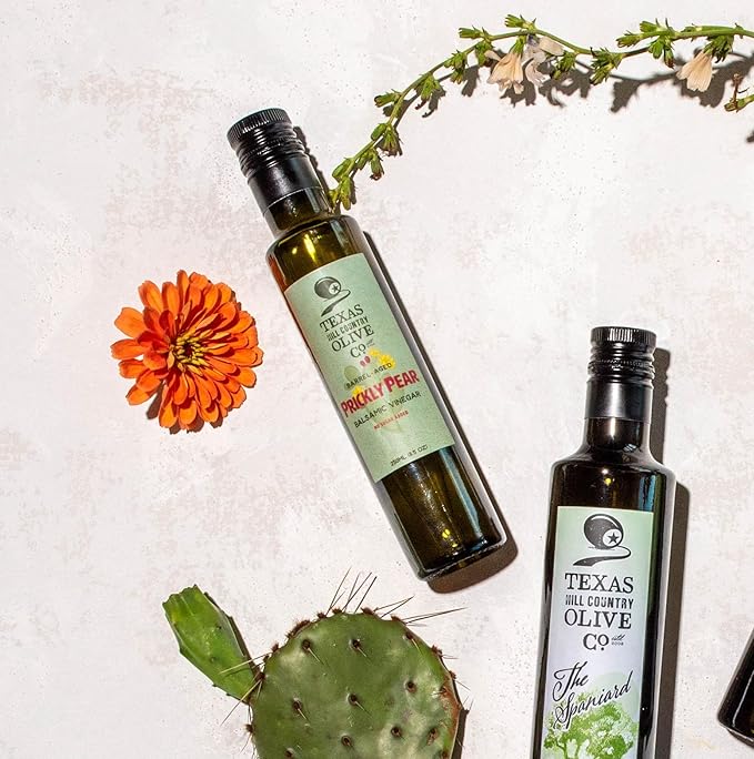 Prickly Pear Balsamic Vinegar - Gourmet Barrel Aged Infused Balsamic Vinegar - Great for Dressing Dipping Glazing - No Artificial Flavors or Added Sugar - Made in Texas (8.5 Fl Oz)