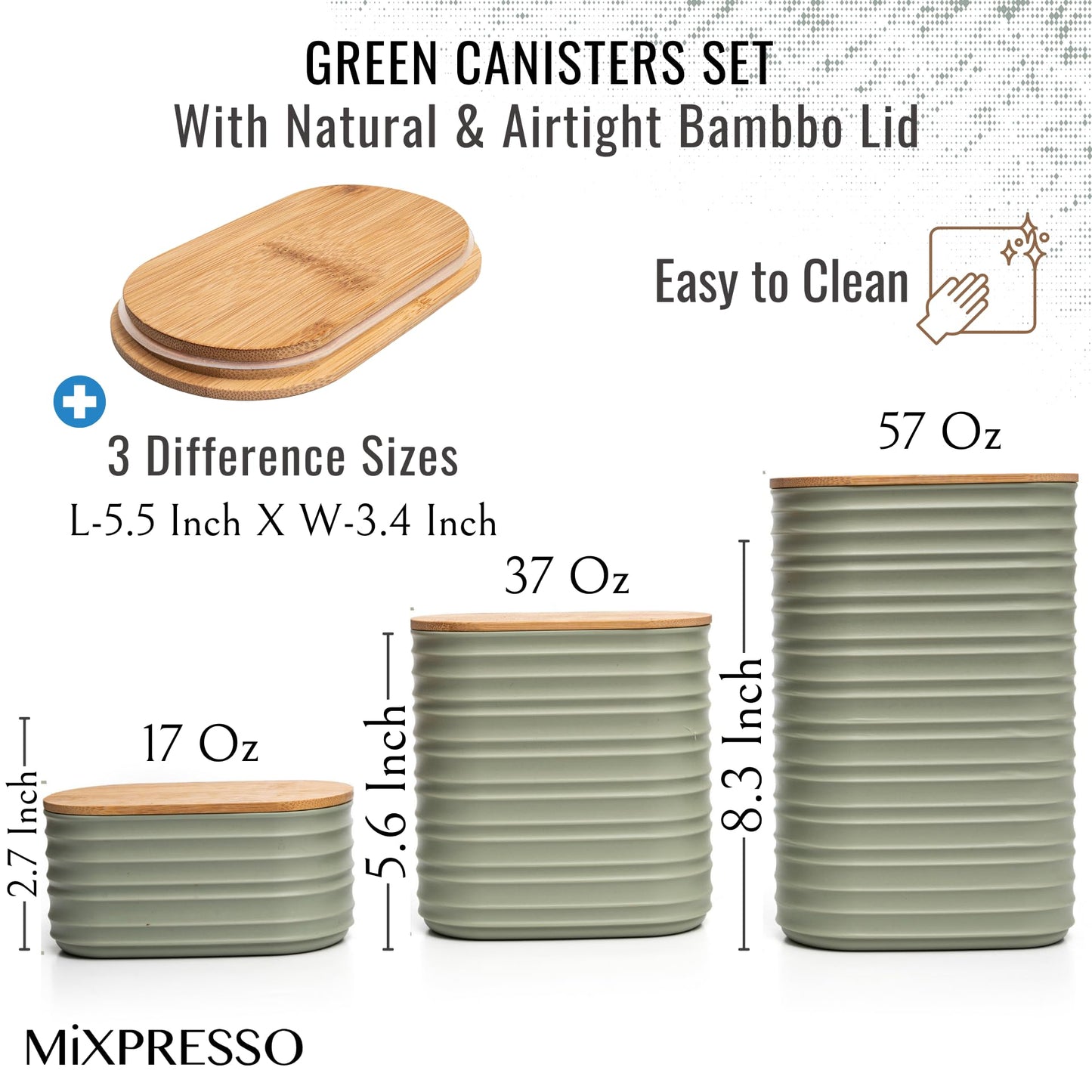 Mixpresso 3 Pcs Green Canisters Sets for the Kitchen, Coffee Containers