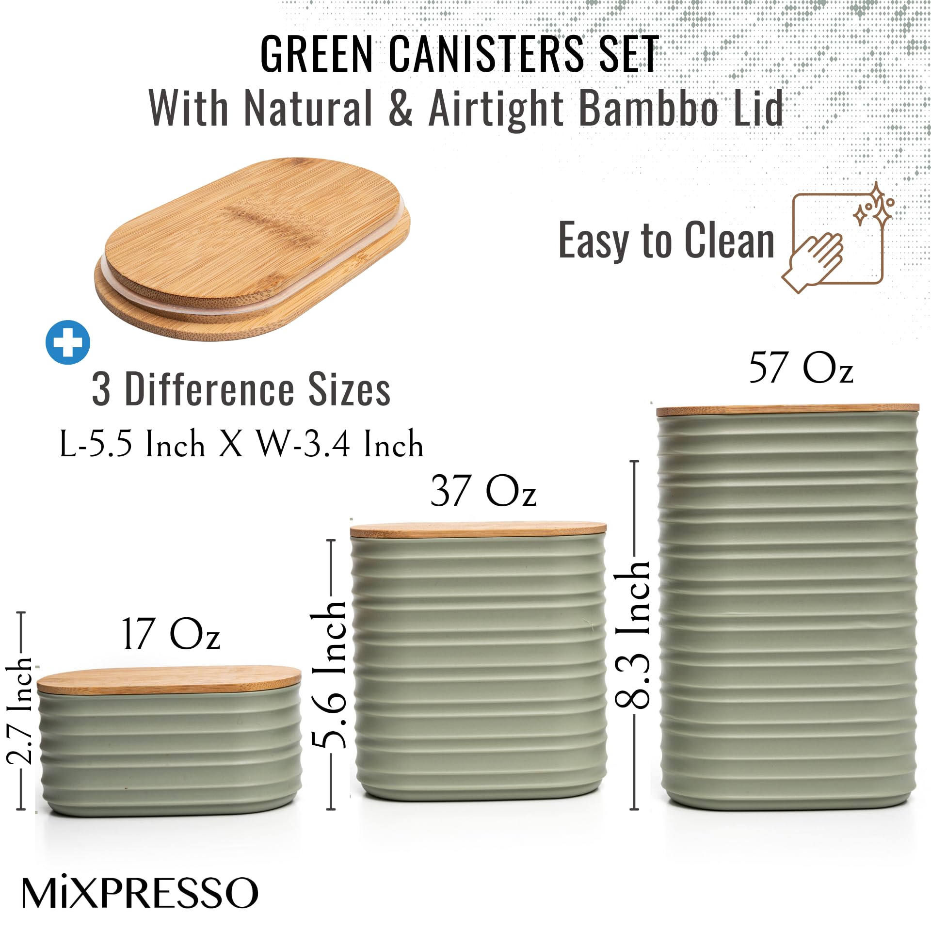 Mixpresso 3 Pcs Green Canisters Sets for the Kitchen, Coffee Containers
