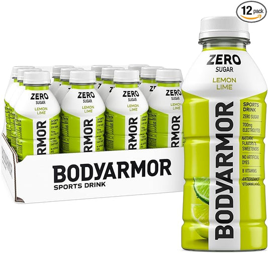 BODYARMOR ZERO Sugar Lemon Lime, Sugar Free Sports Drink - Low-Calorie Hydration - Natural Flavors with Potassium Packed Electrolytes, Antioxidants, and B-vitamins, 16 fl oz (pack of 12)