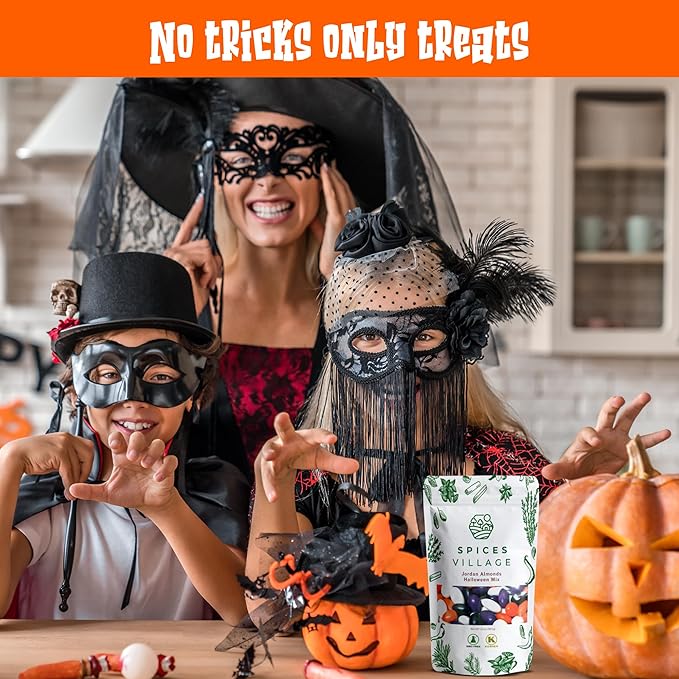 Spices Village Premium Jordan Almonds Halloween Mix, White, Purple and Orange,Crunchy Candy Coated Almonds, Ideal for Christmas, Weddings, Baby Showers, Parties, Favors, and Gifting, Kosher Certified