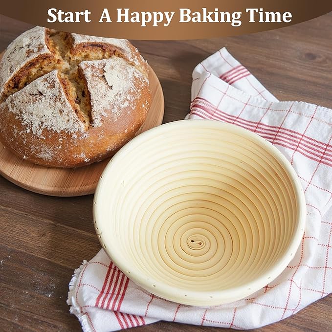 Sourdough Bread Proofing Basket Kit,9" Round and 10" Oval Banneton Basket with Liners & Covers,Bread Baking Supplies with Bread Lame, Dough Whisk, Brush,Bowl Scraper,Brush and Scraper
