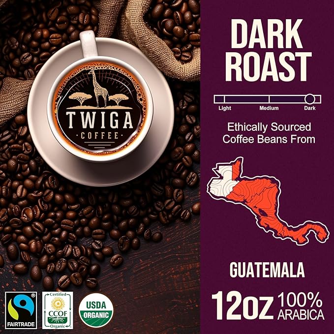 Twiga Coffee Guatemalan Coffee Beans ??Premium Dark Roast Arabica Guatemala Whole Beans with Rich Chocolate, Nutty & Orange Notes ??Single Origin Whole Bean Coffee ??12 oz