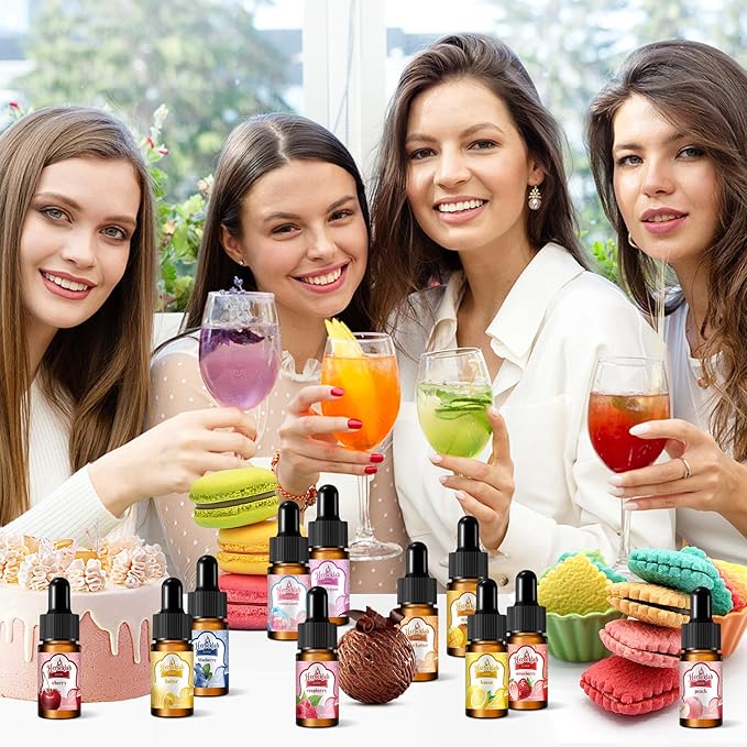 Food Flavoring Oil - Herbeklab Candy Flavoring for Candy Making 12 x 0.35 Fl Oz Extracts and Flavorings for Baking Lip Gloss Flavoring Oil - with Glass Dropper