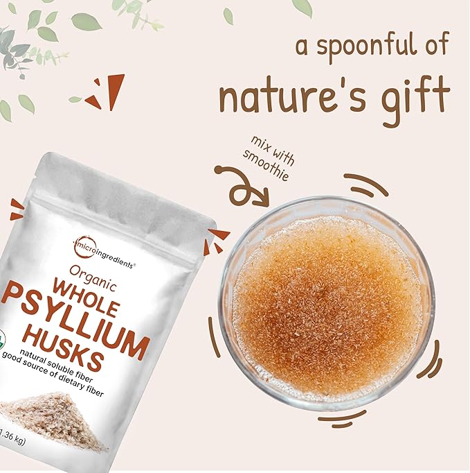 Micro Ingredients Organic Whole Psyllium Husks, 3lbs | Daily Soluble Fiber Supplement | India Origin | Natural Prebiotics & Probiotics | Supports Digestive Health|Non-GMO, Keto Friendly, Vegan
