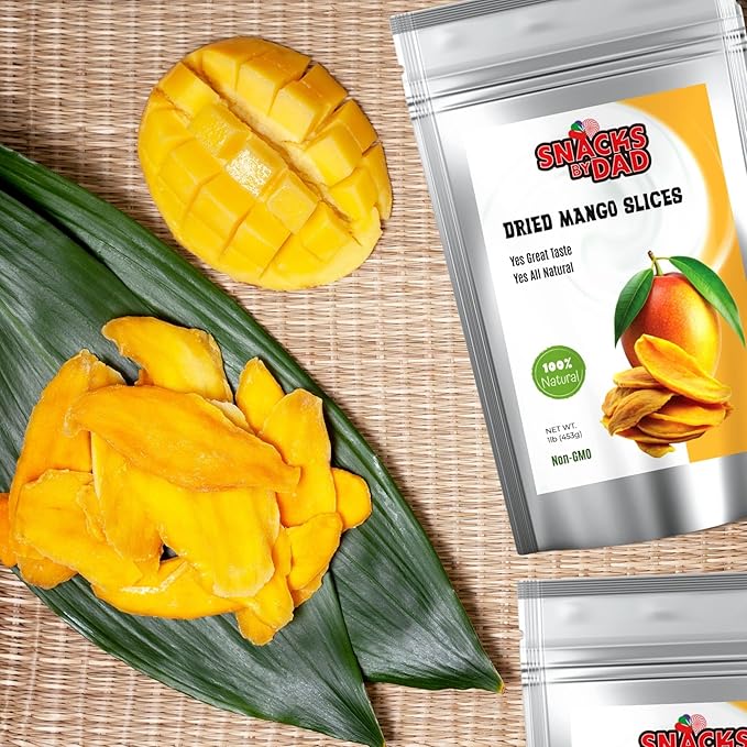 Dried Mangoes Non-GMO Dry Mango | Vegan School Snack Bag | Healthy, Gluten Free Dried Mango | Perfect Office Snack On-the-Go | Mango Dried Slices / 1 lb Resealable Snack Pack