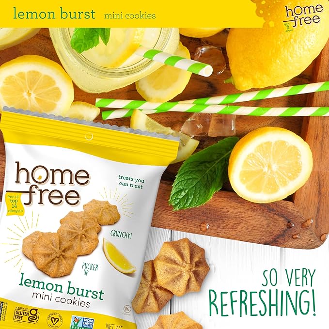 Homefree Treats You Can Trust Gluten Free Mini Cookies, Single Serve, Lemon Burst, 1.0 Ounce (Pack of 10)??,<div>
