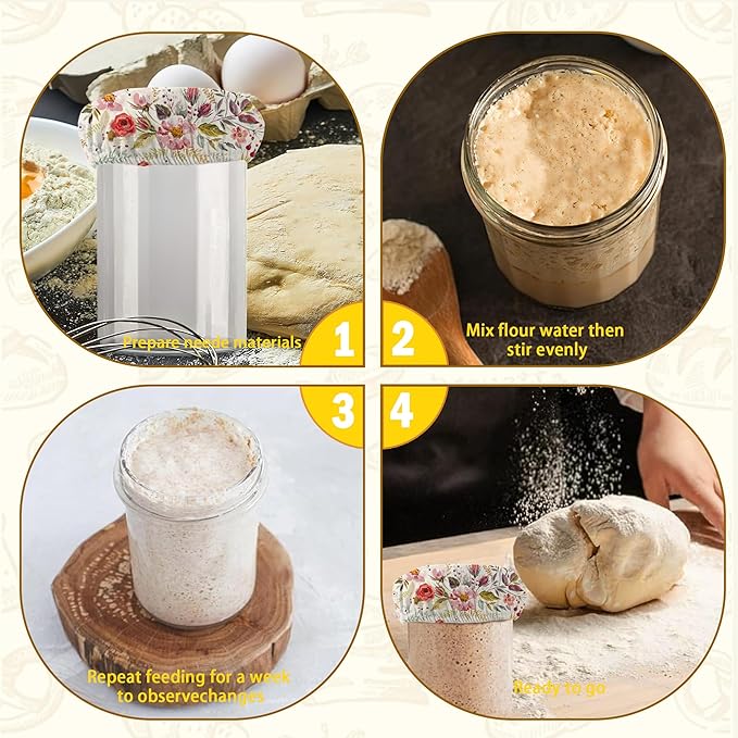 Vintage Romantic Floral Sourdough Starter Cloth Covers Jars, Or Kombucha Kefir Fermentation Cheese Fabric Lids, Fit Jars Mouth from 3-4 inch, 5 Pack